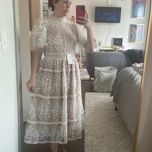 White Embroidered Midi Dress